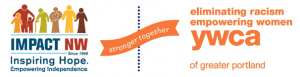 Impact NW y YWCA - Logotipo de Stronger Together