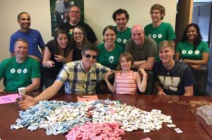 AWS Elemental staff and family volunteer regularly with AKA Science. Tasks often include sorting dozens or hundreds of items—like these sugar packets!