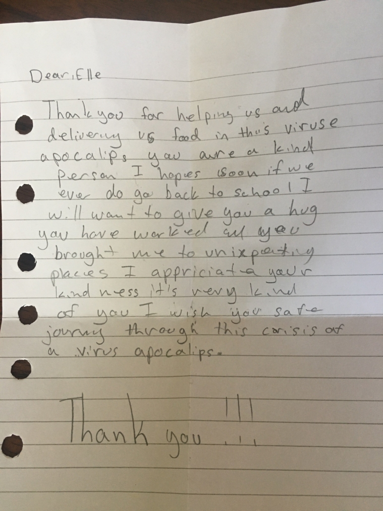 A thank you letter from a student